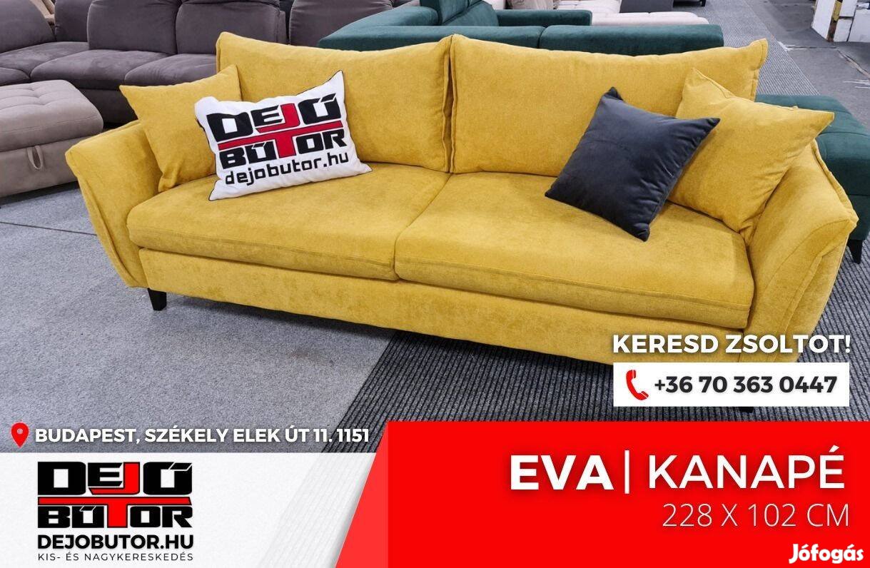 Eva egyenes rugós kanapé 228x102 cm ülőgarnitúra sárga ágyazható
