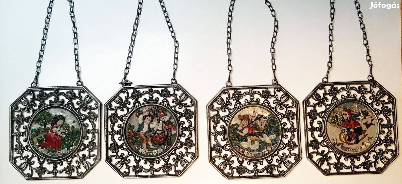 Évszakok. Függesztett barokk stílusú festett ón fali