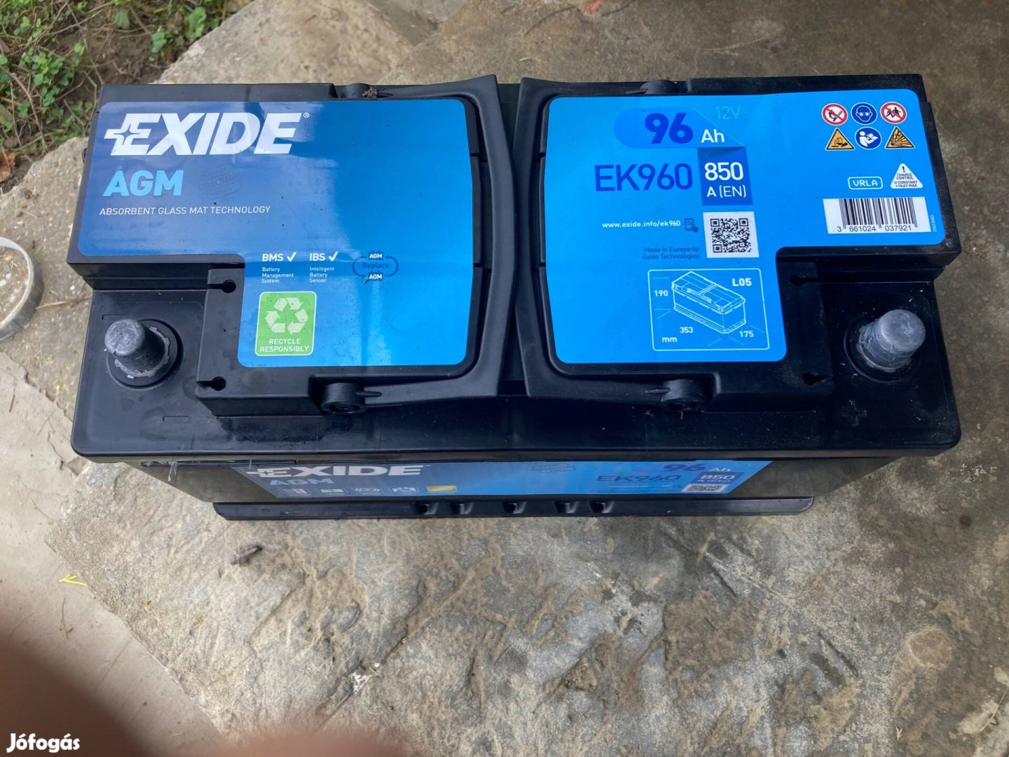 Exide AGM EK960 12V 96Ah 850A szgk akkumulátor j+