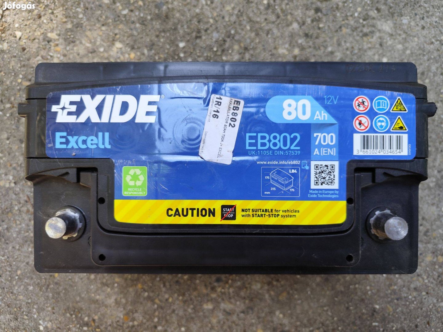 Exide Excell 80Ah 700A jobb+ autó akkumulátor