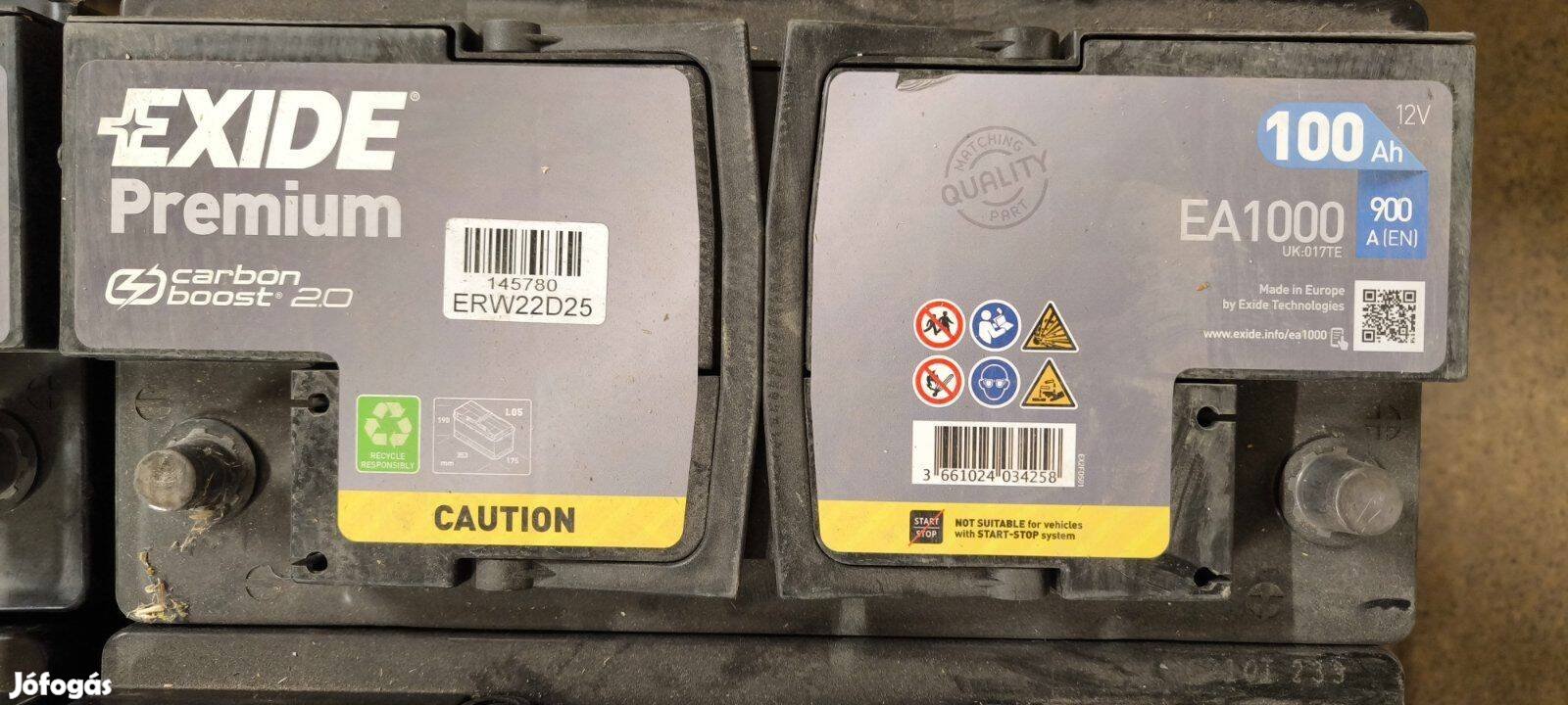 Exide Premium 12V 100Ah 900A jobb+ autó akkumulátor (EA1000)