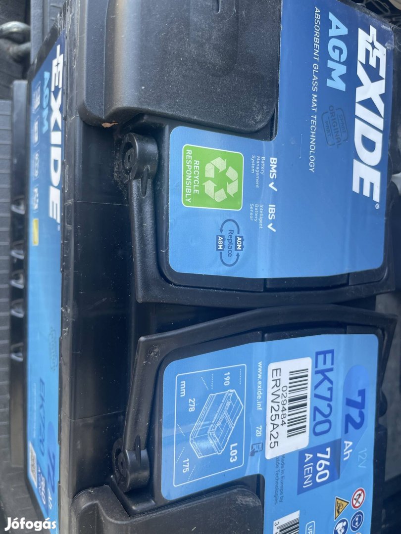 Exide agm 72ah akku új EK720