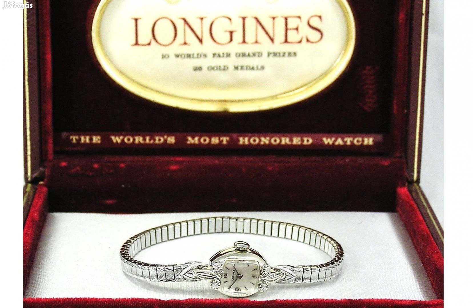 Exkluzív 14k Fehér Arany Longines luxus Koktélóra Brill Gyémántokkal
