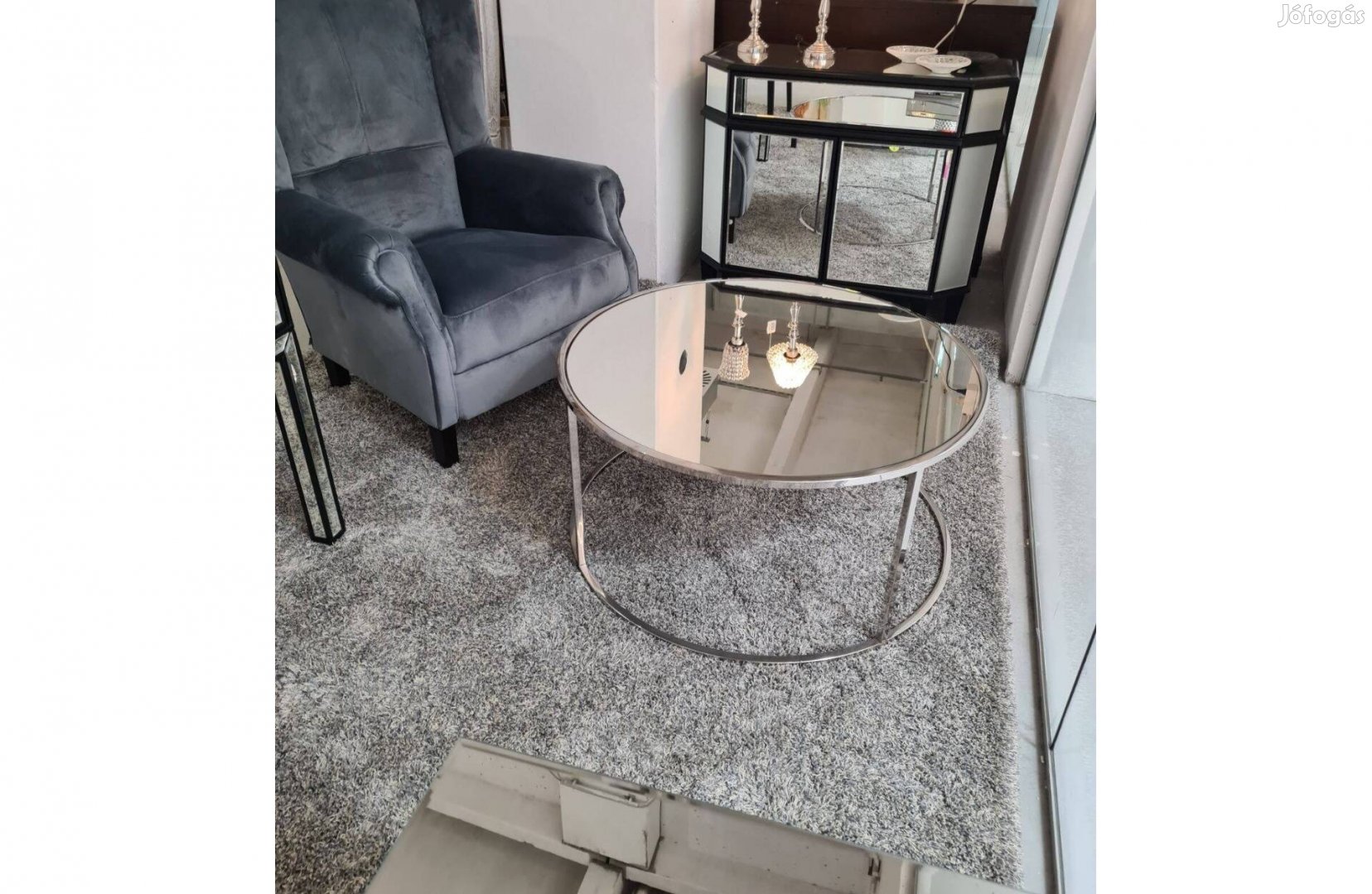 Exkluzív króm dohányzóasztal üveglappal 80 CM