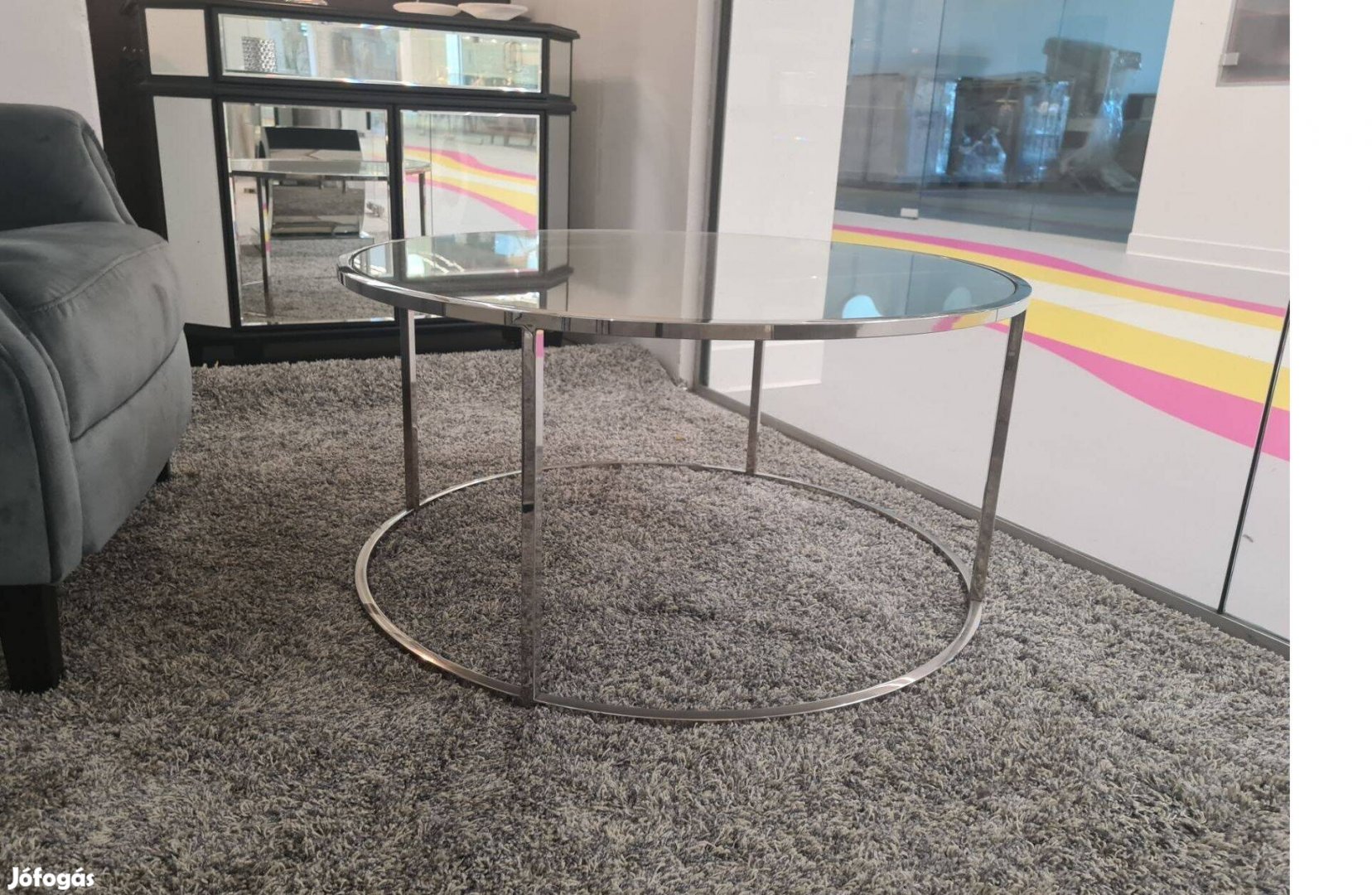 Exkluzív króm dohányzóasztal üveglappal 80 cm