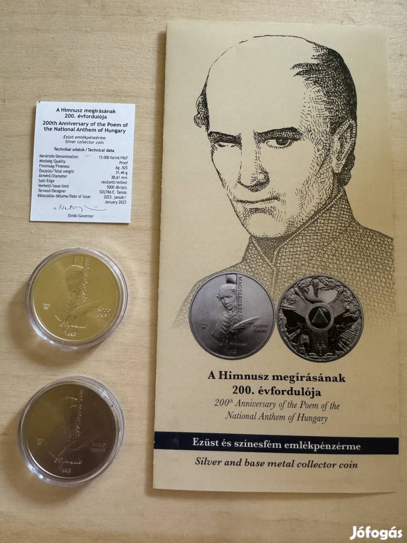 Ezüst emlékérme pár Himnusz megírásának 200. évfordulója