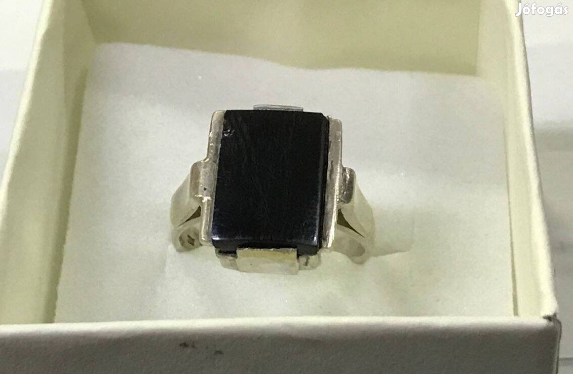 Ezüst gyűrű obszidiánnal, 16,8 mm