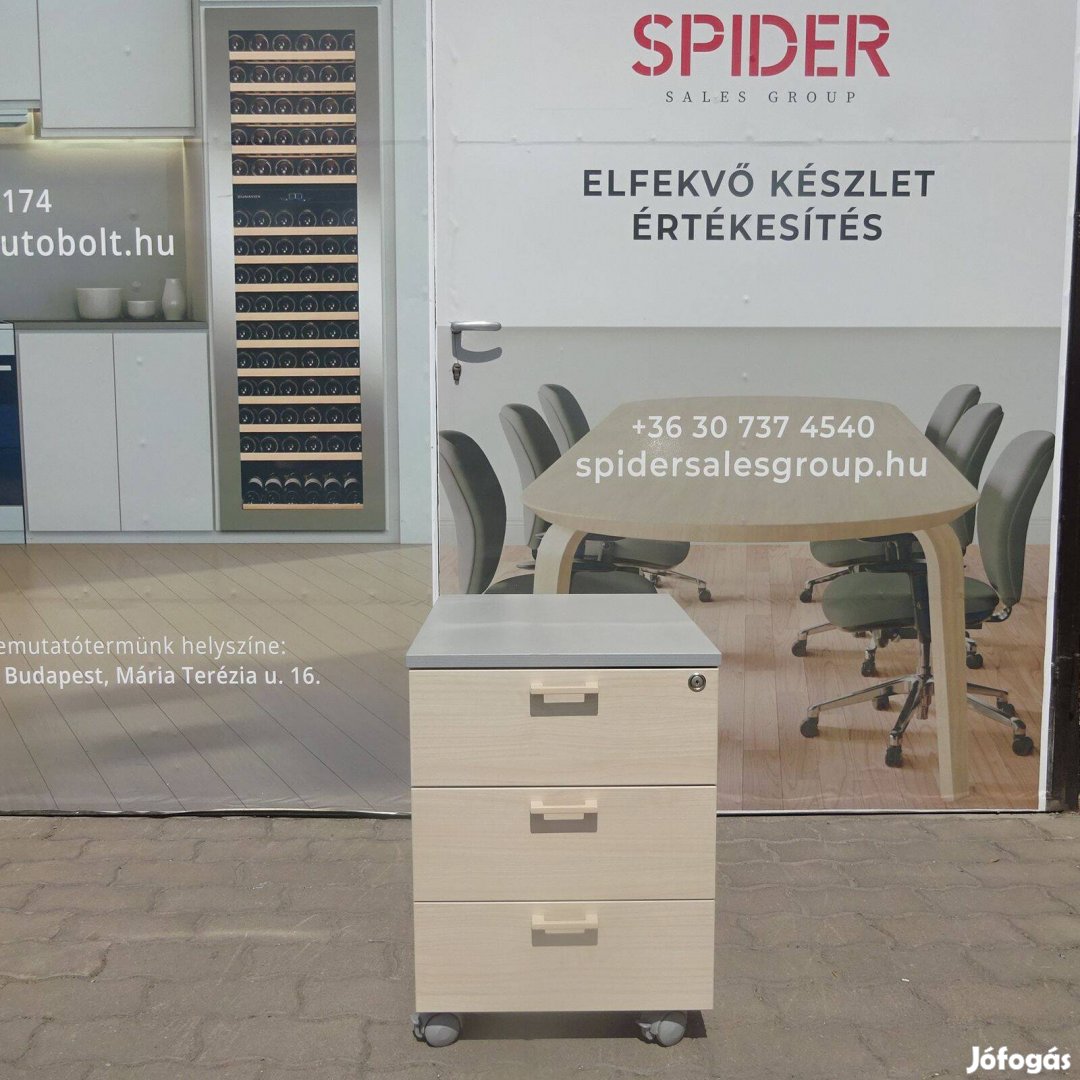 Ezüst-juhar színű irodai konténer, tároló, gurulós, 3 fiókos- használt