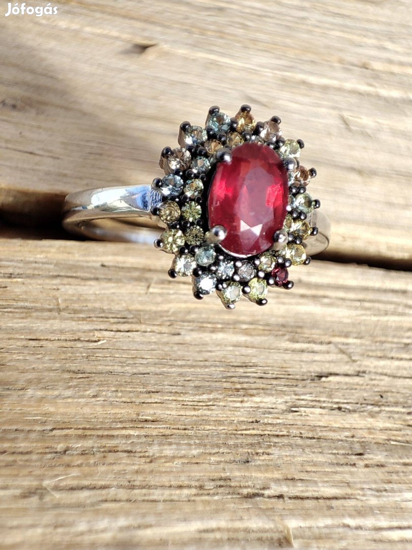 Ezüst ródiumozott rubin rubinos gyűrű 15-ös