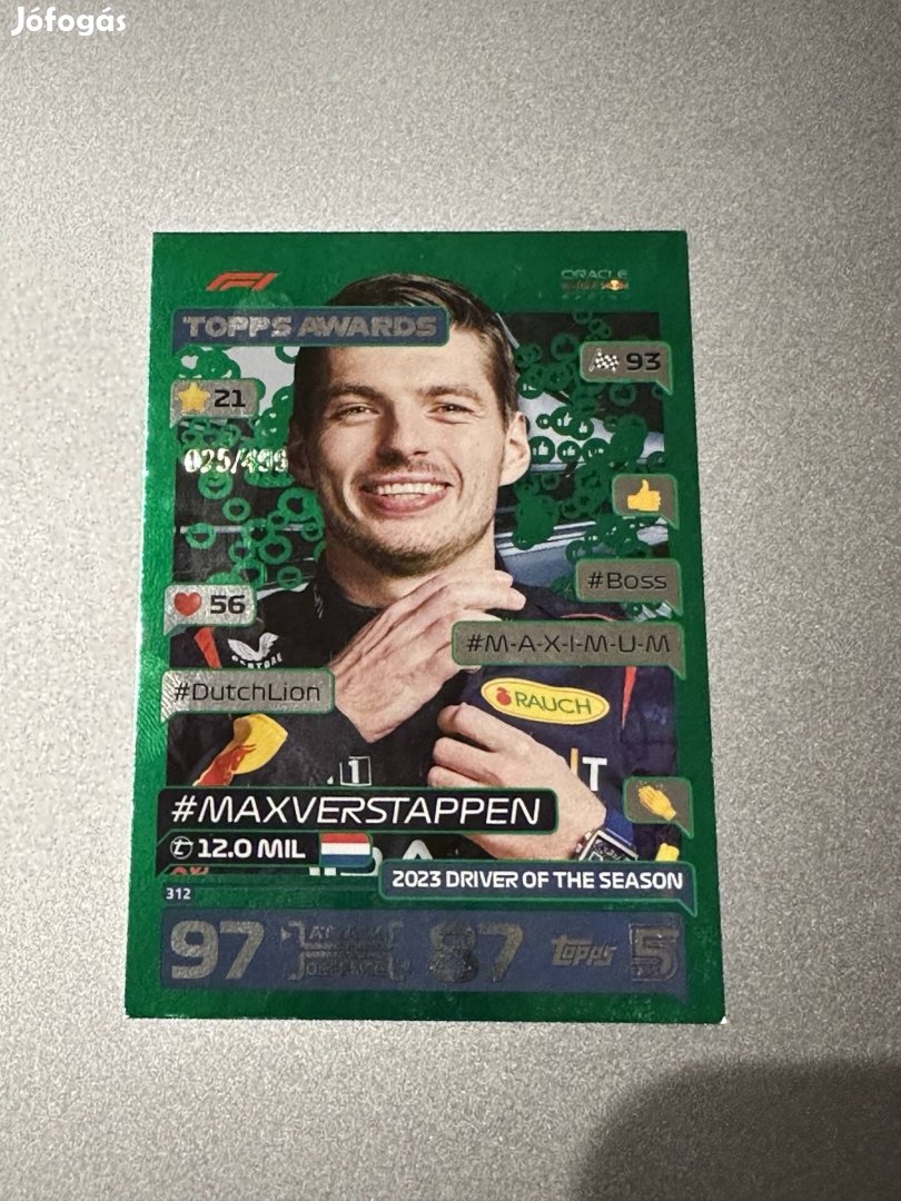 F1 T. A. 2024 Max Verstappen Topps Awards 025/499 #312 Green