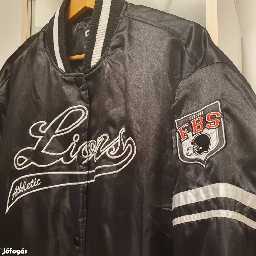 FBS Lions szatén varsity bomber dzseki kabát fekete