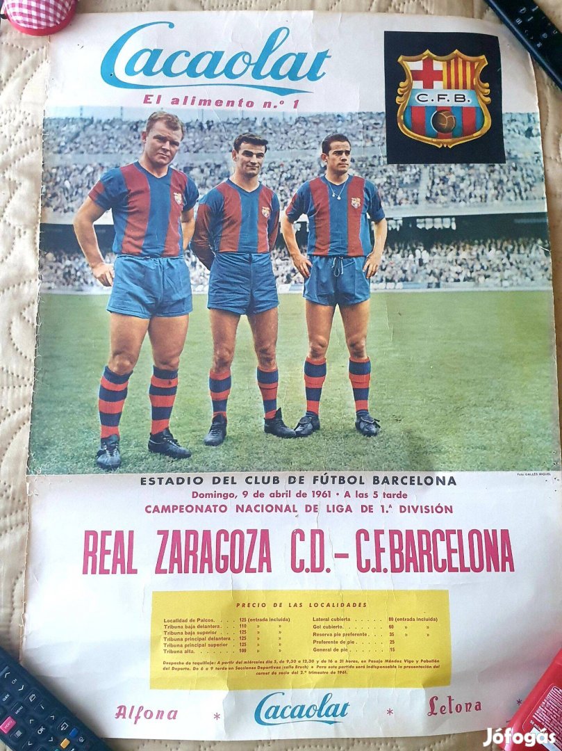 FC Barcelona Aranycsapat Kubala Kocsis Suárez eredeti plakát 1961