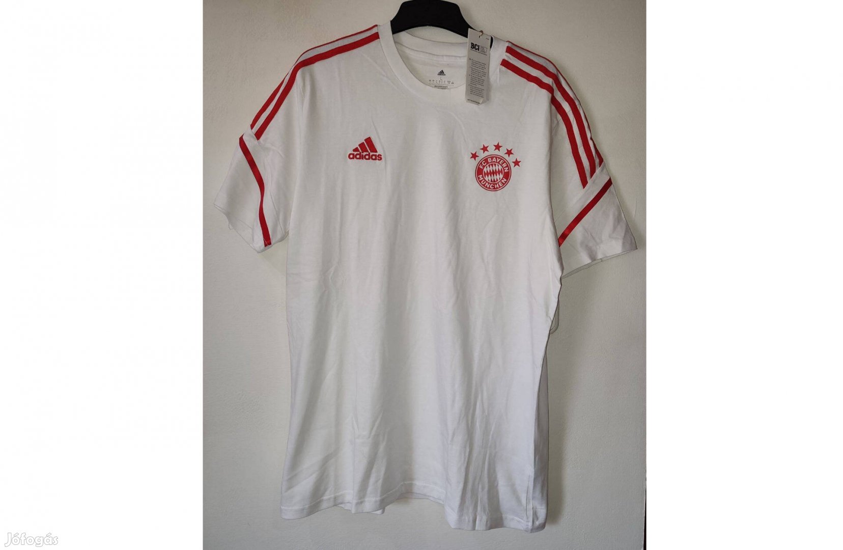 FC Bayern München eredeti adidas fehér piros póló (L, 2XL)
