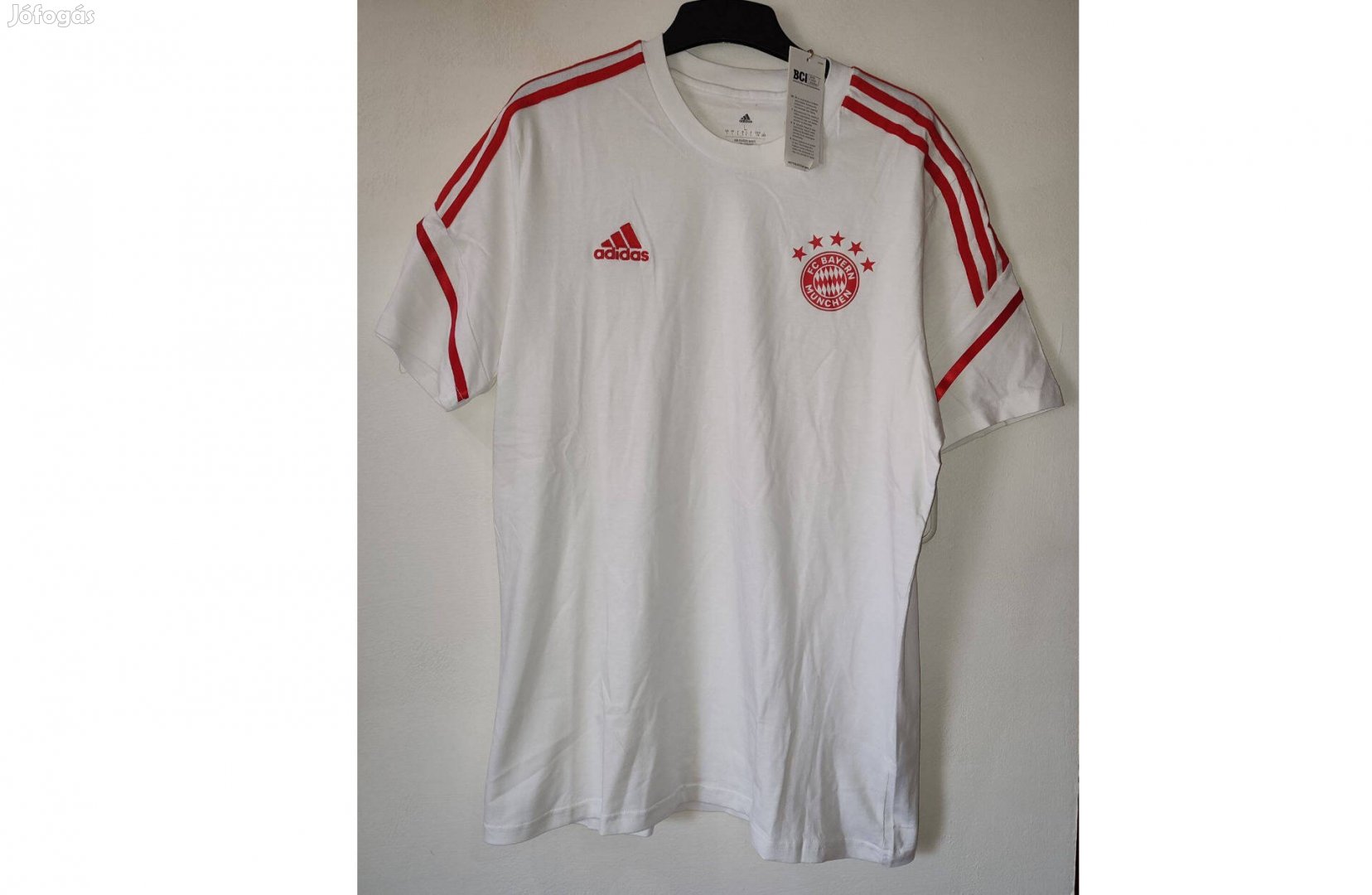 FC Bayern München fehér piros eredeti adidas póló (L, 2XL)