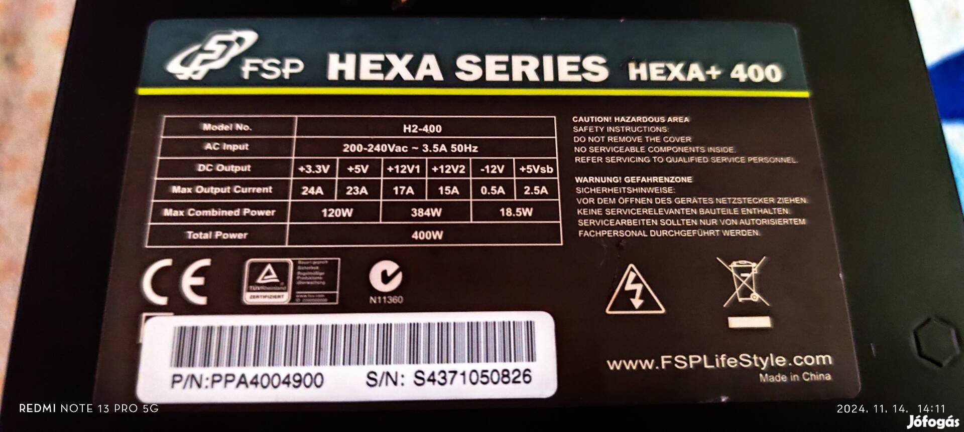 FSP Hexa+ 400w tápegység 80+!