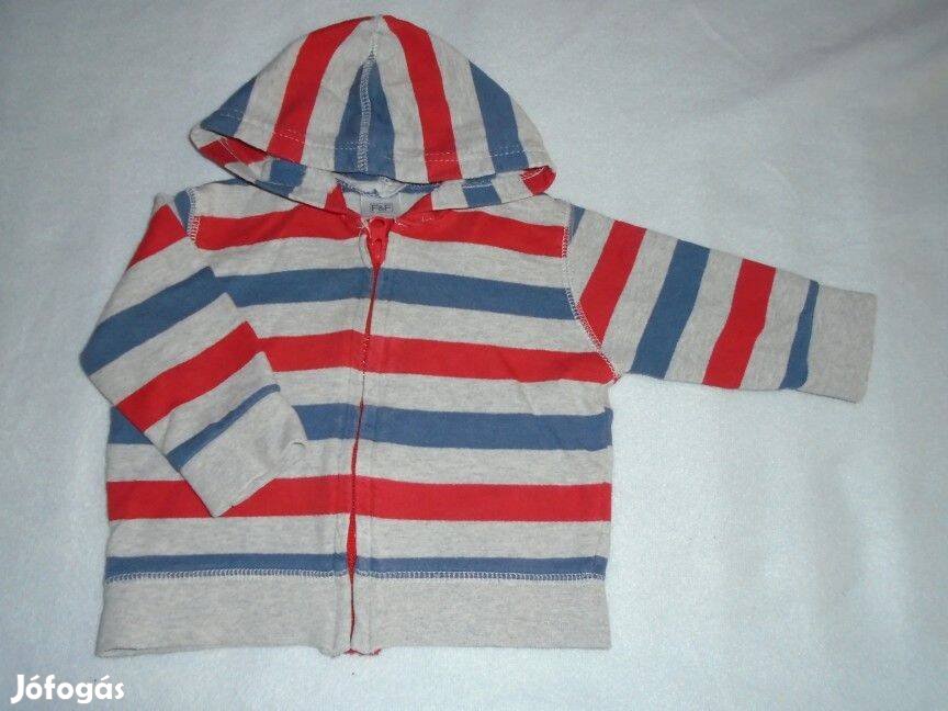 FF csíkos kapucnis pulóver cipzáras kardigán 3-6 hó méret 68