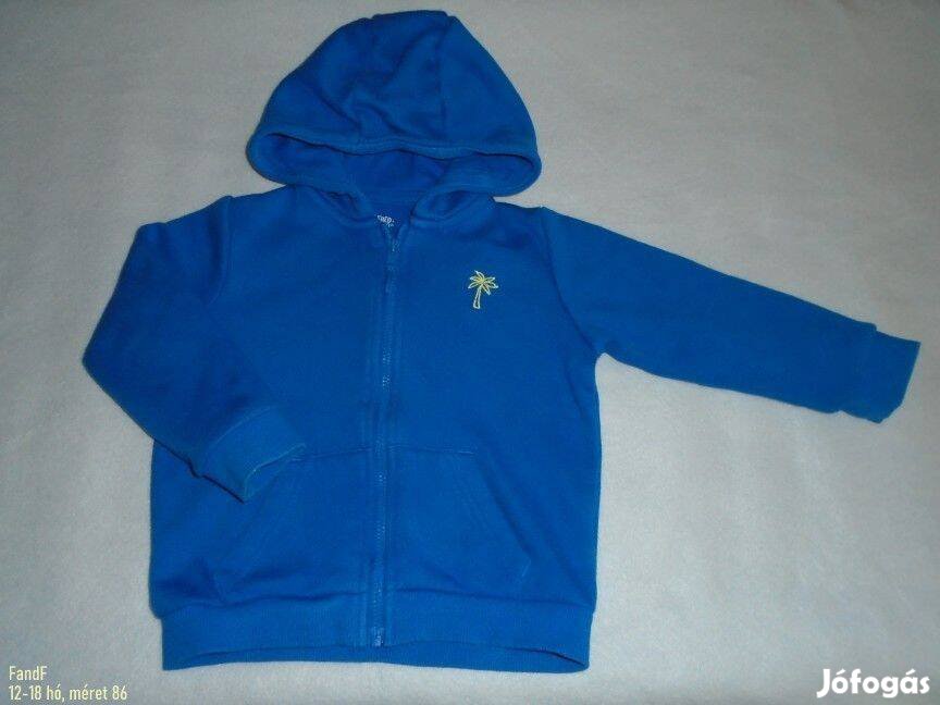 F&F kék kapucnis és cipzáras pulóver 12-18 hó (méret 86)