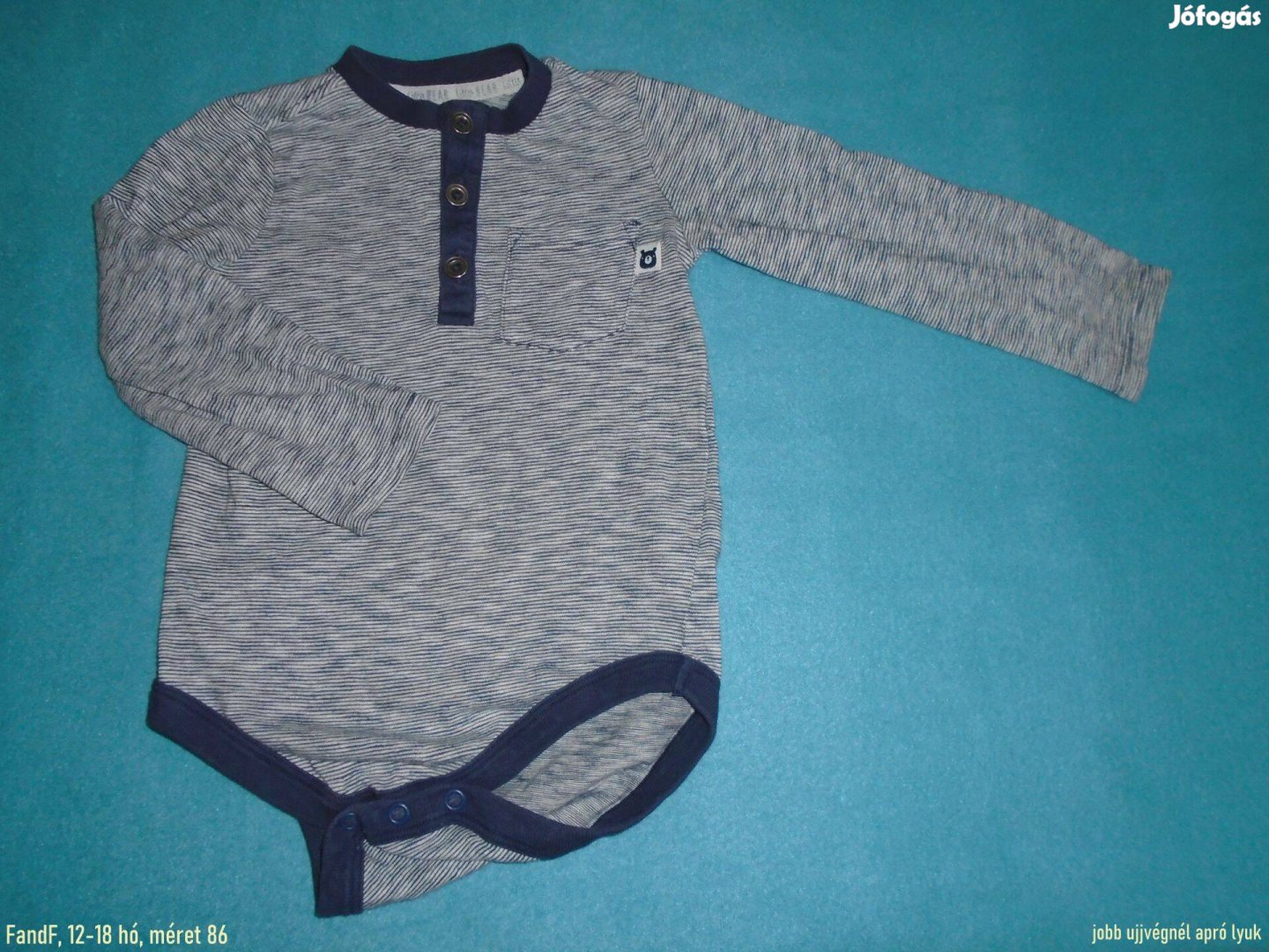 F&F kék színű hosszú ujjú body 12-18 hó (méret 86)