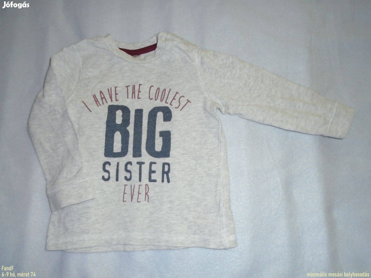 FF szürke hosszú ujjú felső 6-9 hó méret 74