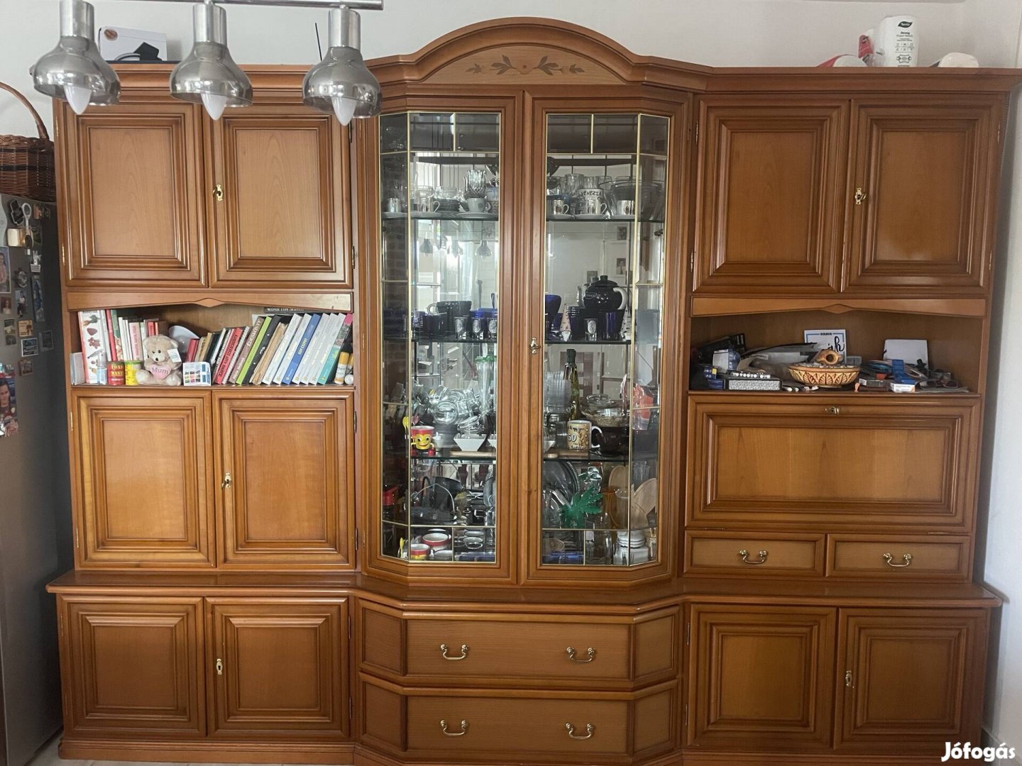 Fa étkező garnitúra, tálaló, asztal, 8 szék