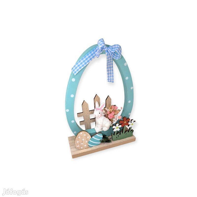 Fa húsvéti dísz színes tojásokkal, nyúl és kerítés