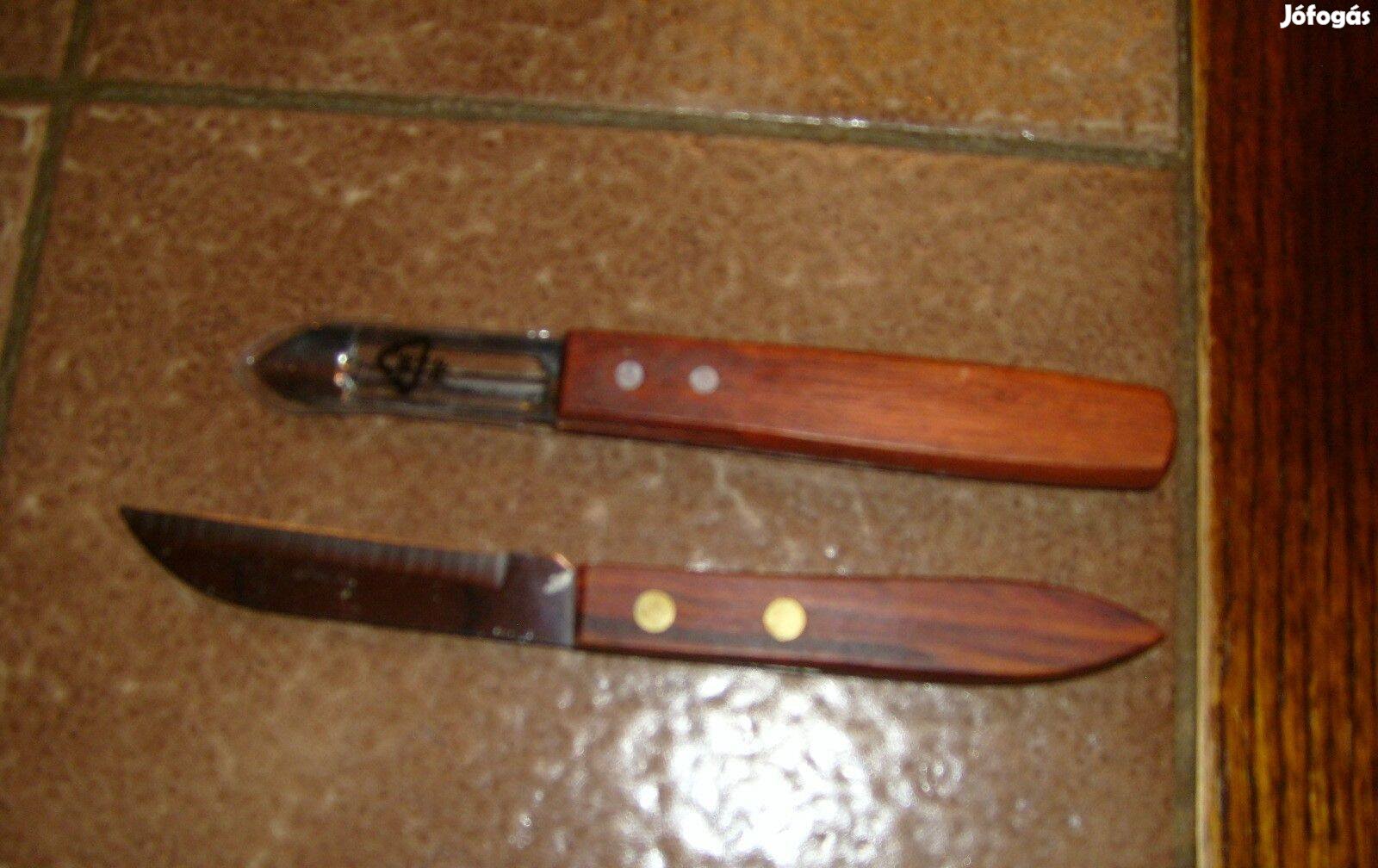 Fa nyelű kis kés és zöldségpucoló kés - Új