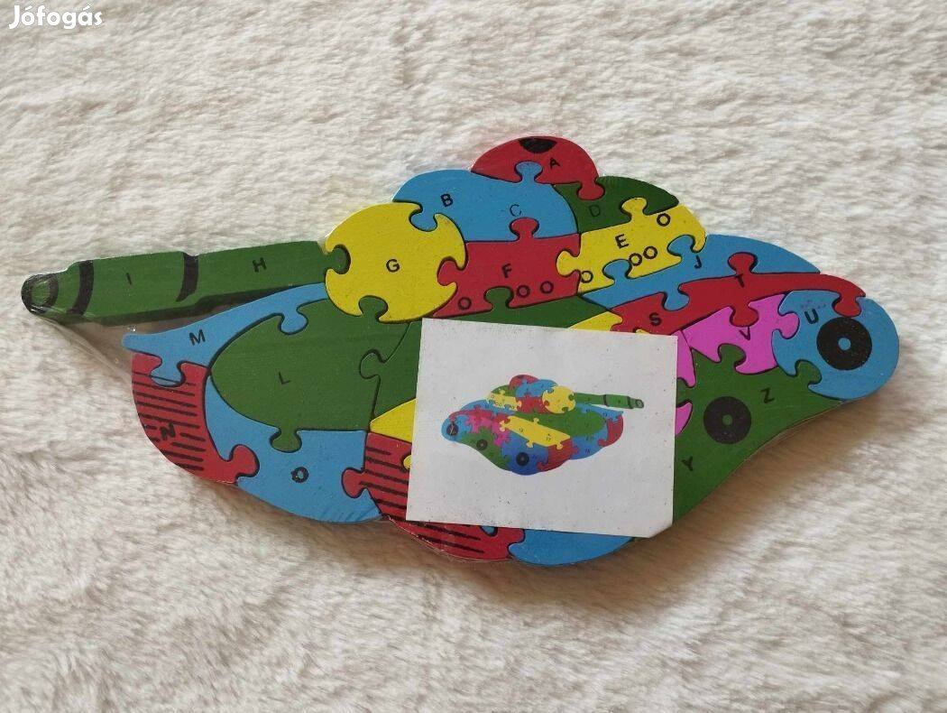 Fa oktató puzzle számos és betűs színes kirakó fejlesztő játék "Tank"