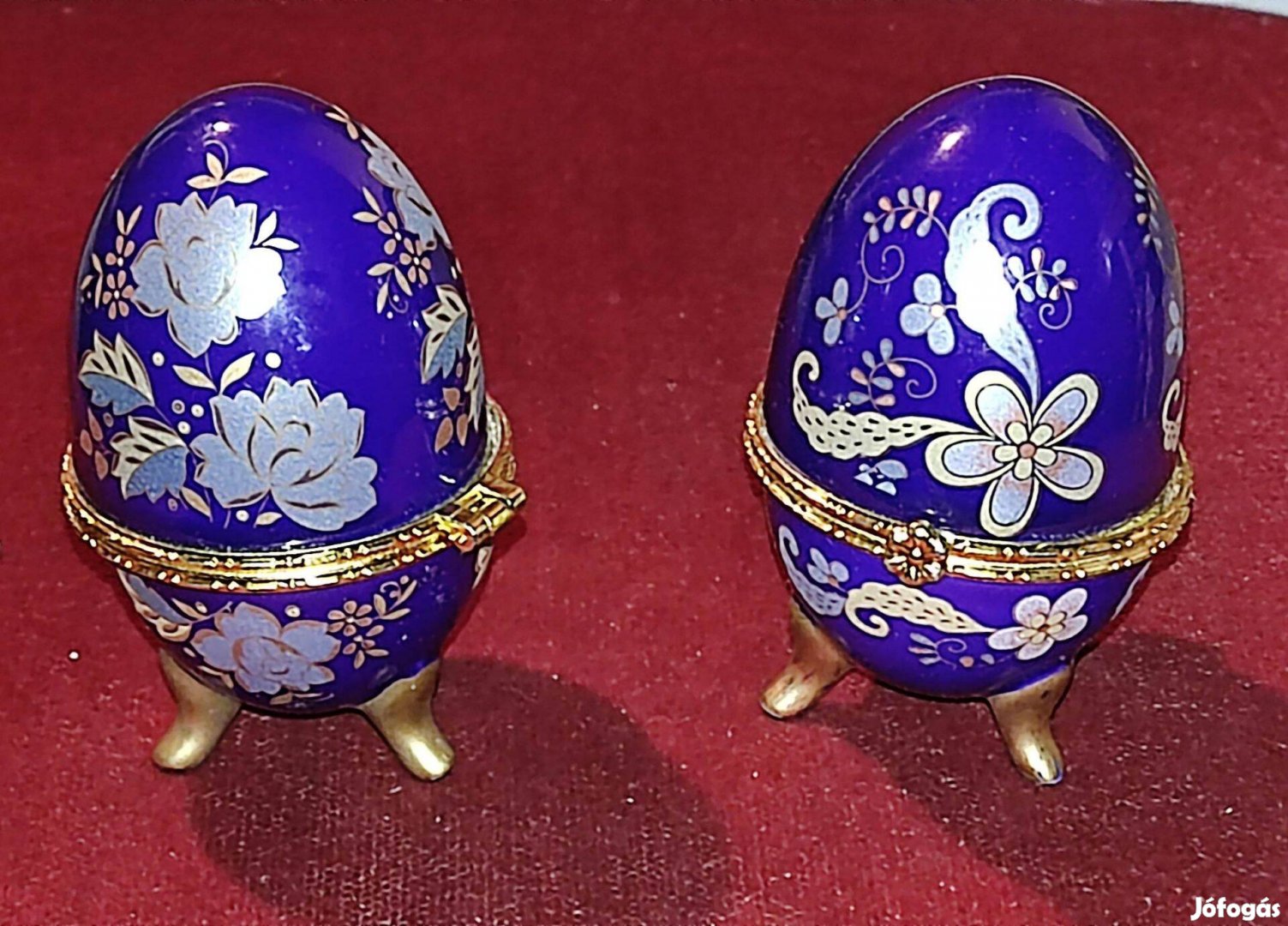 Faberge jellegű porcelán tojás nyaklánc gyűrű ékszertartó bonbonier