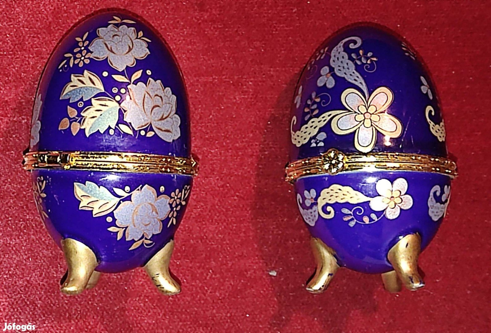 Faberge típusú porcelán tojás ékszertartó gyűrű nyaklánc tartó
