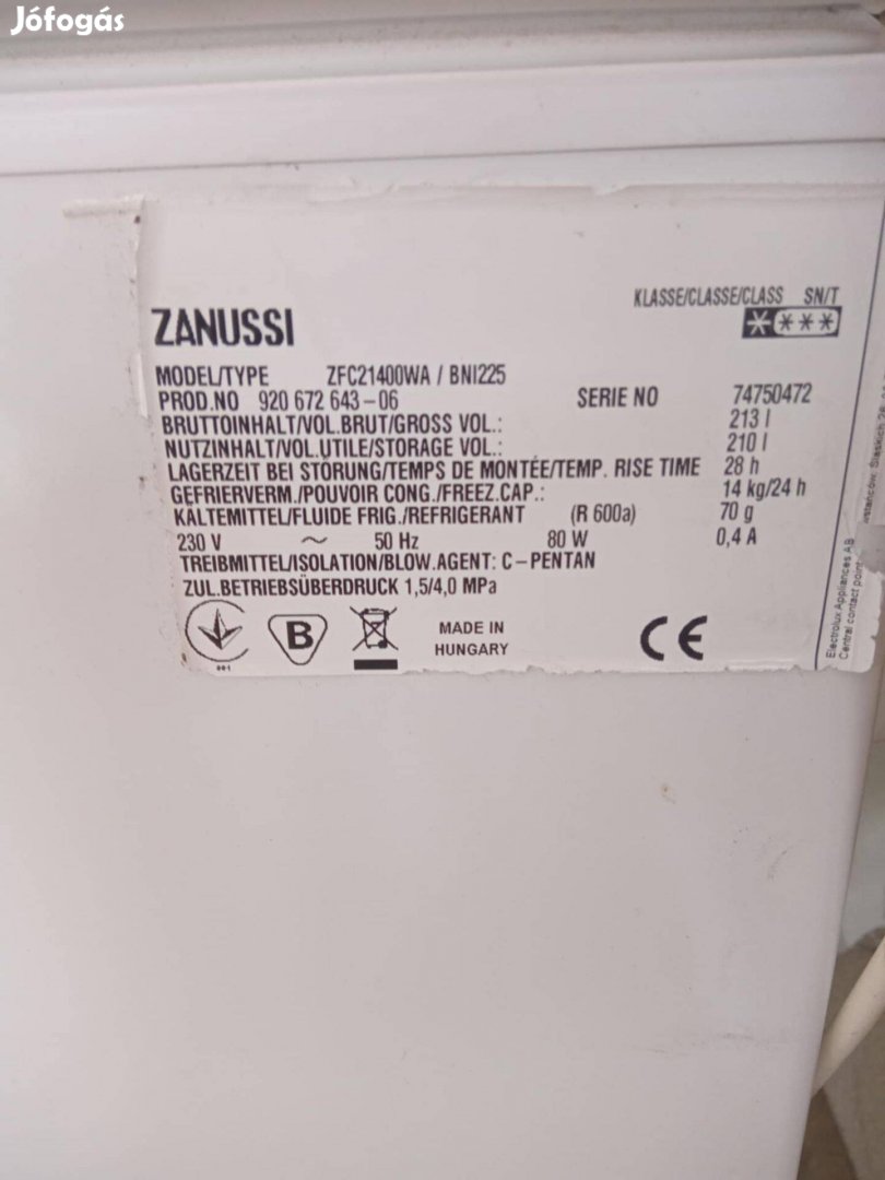 Fagyasztóláda Zanussi 210 liter