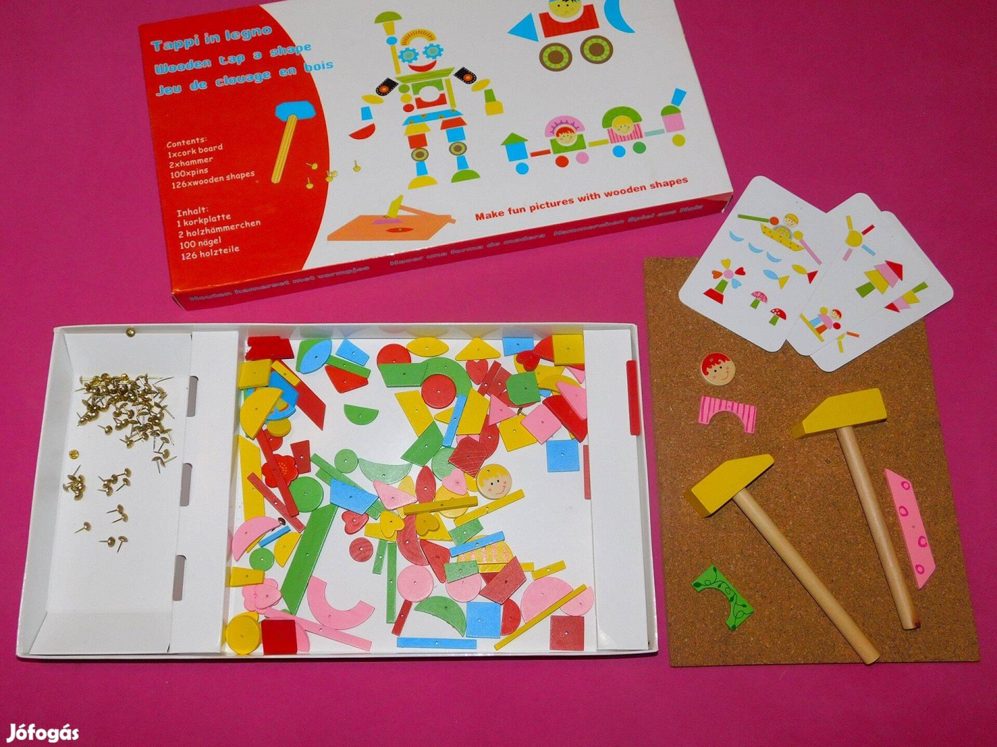 Fakopáncs játék, 126 darabos szögelős mozaik szett, két