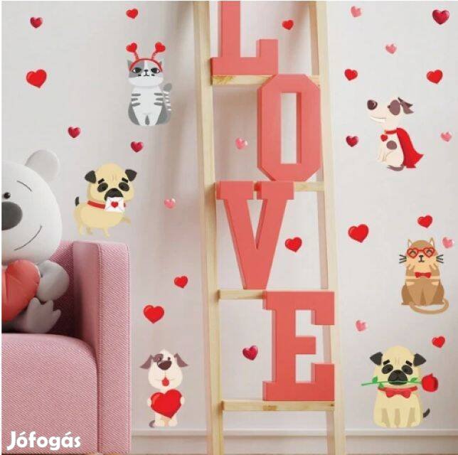 Falmatrica gyerekszobába - Szerelmes kutyusok, cicák