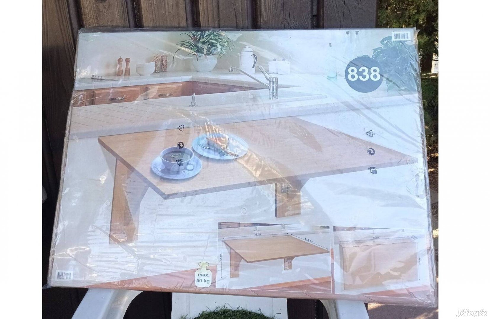 Falra szerelhető, lehajtható fa asztal Új