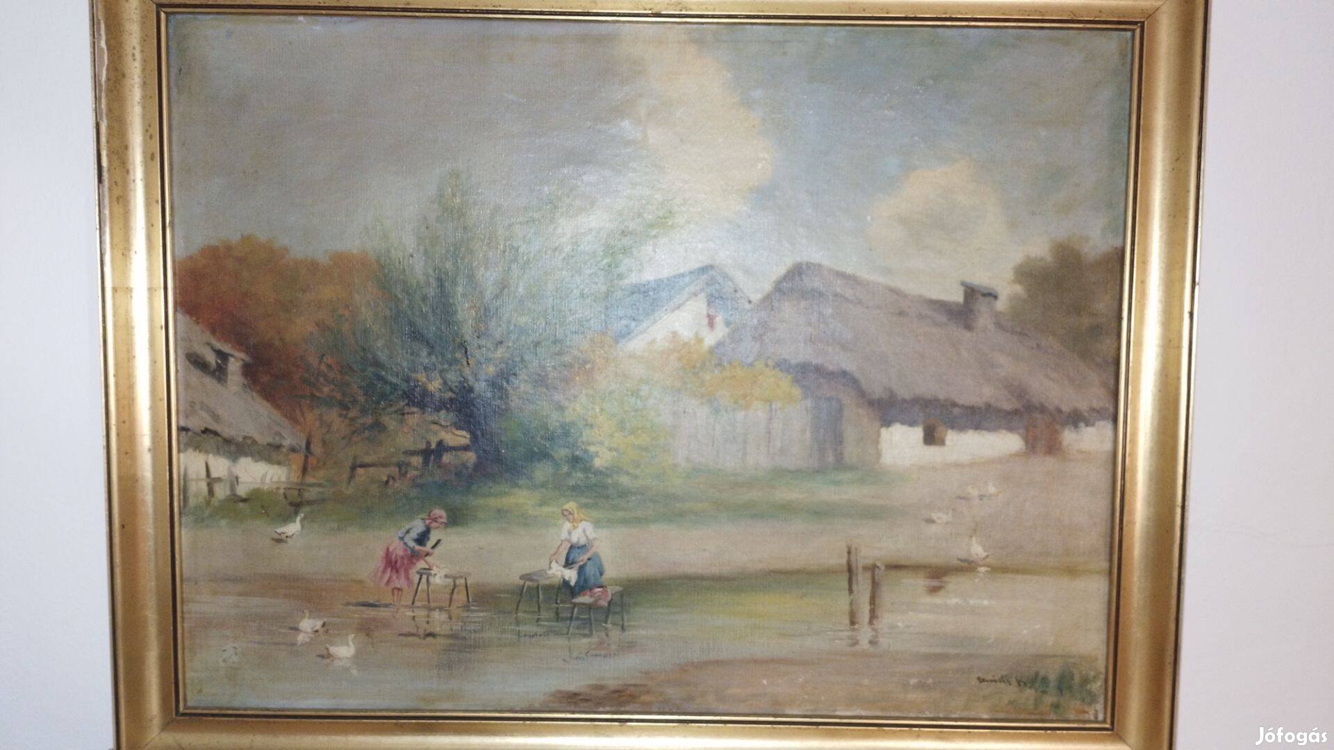 Falusi életkép festmény