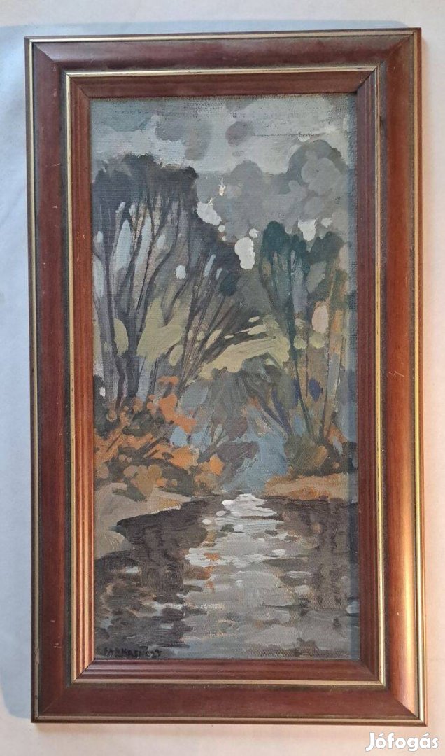 Farkasházy Miklós : Folyóparti fák. Olaj vászon . Mérete: 18x36 cm