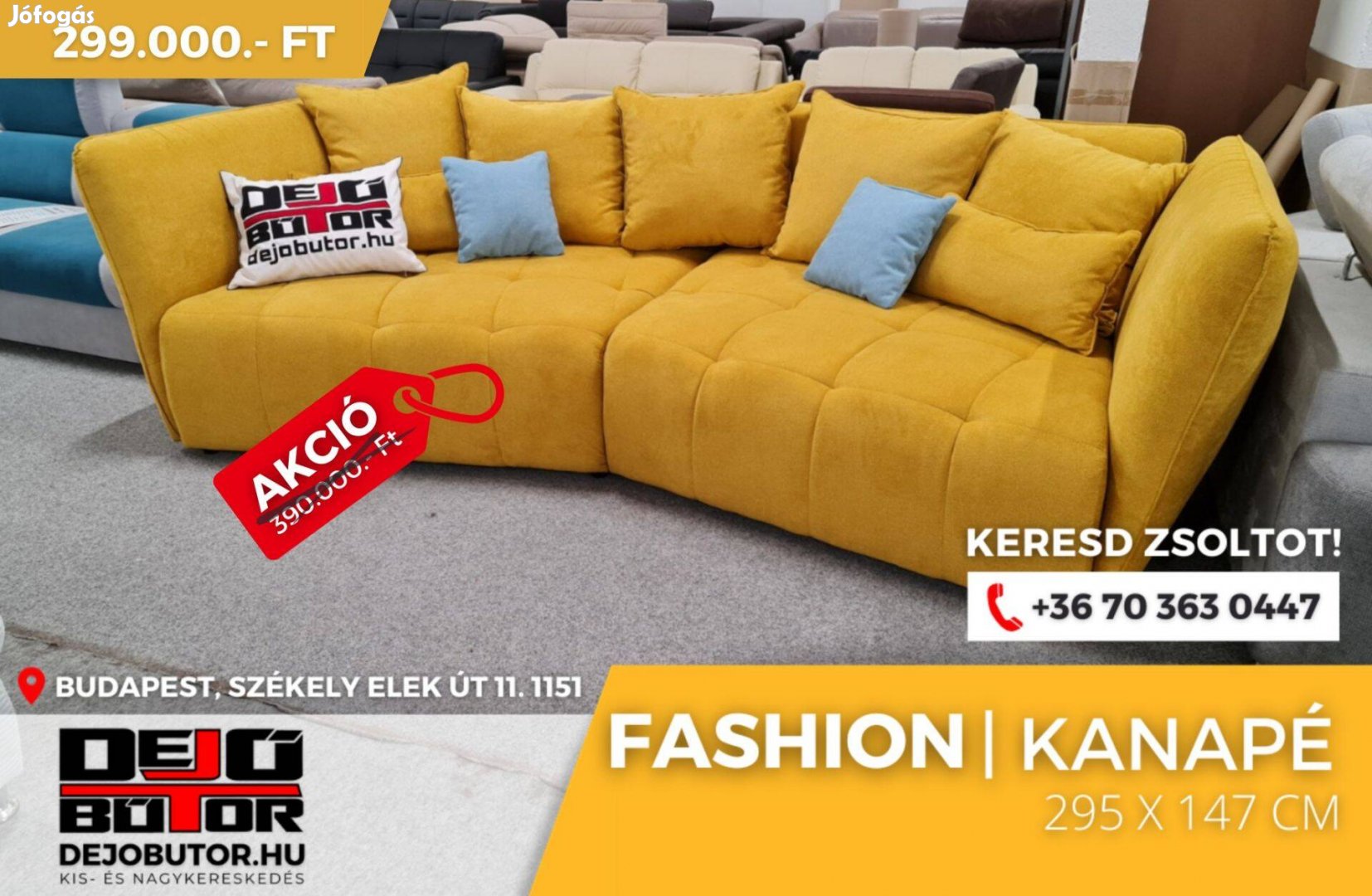 Fashion rugós kanapé 295x147 cm ülőgarnitúra sárga sarok fix bútor