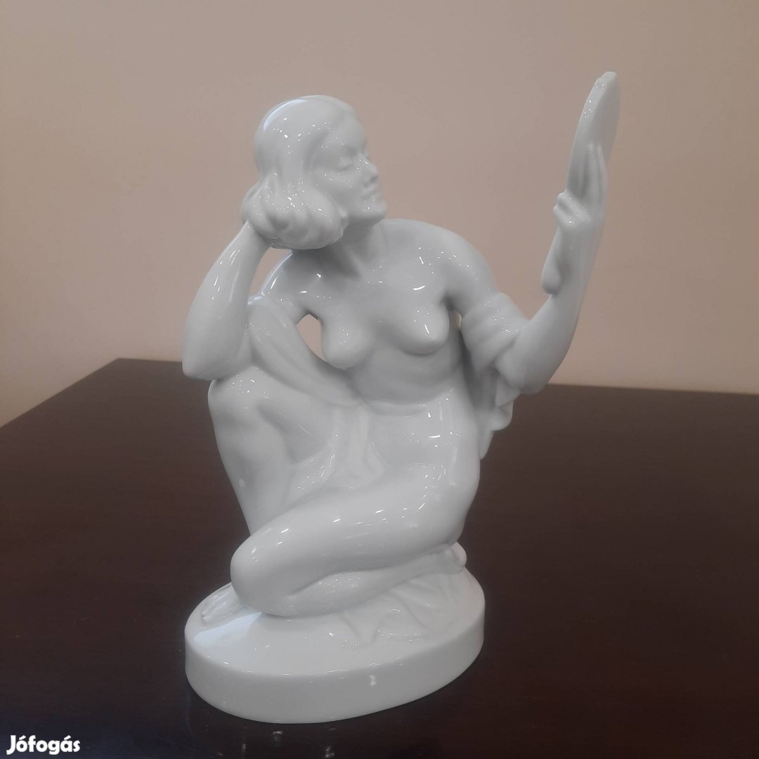 Fehér Herendi porcelán Tükrös Nő, női akt figura eladó 