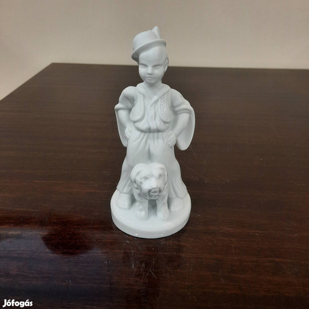 Fehér Herendi porcelán juhász fiú puli kutyával figura eladó 