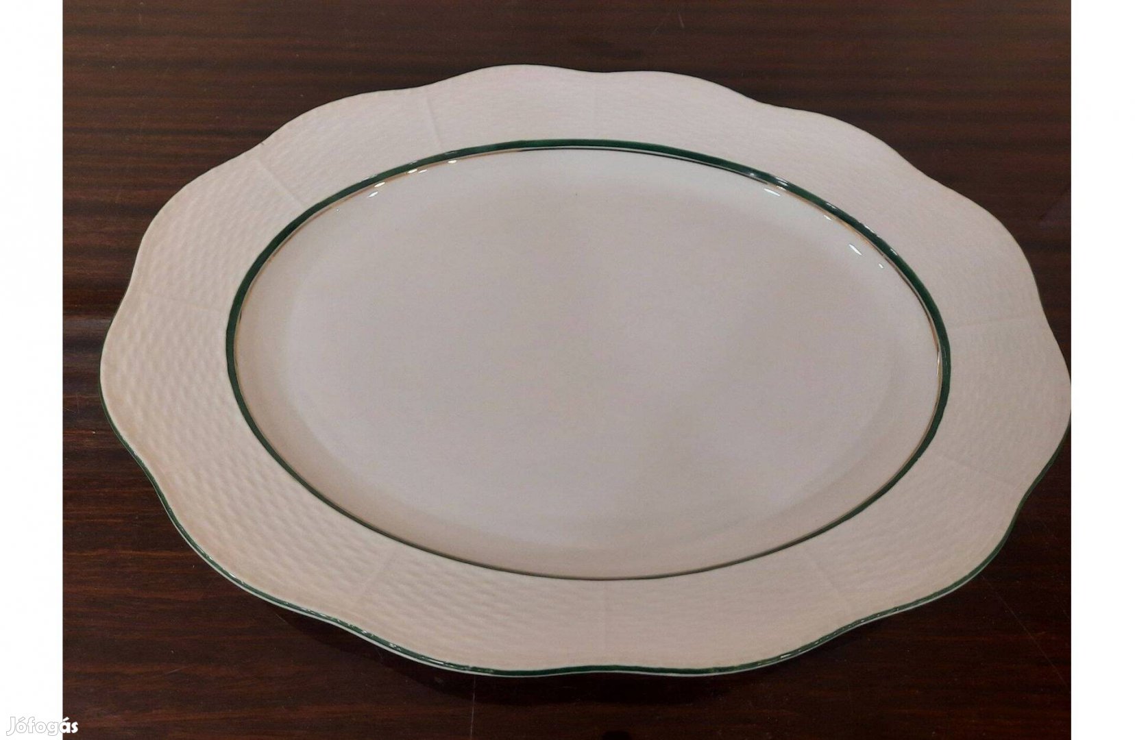 Fehér Herendi zöld szegélyes porcelán pecsenyés, húsos kínáló tál
