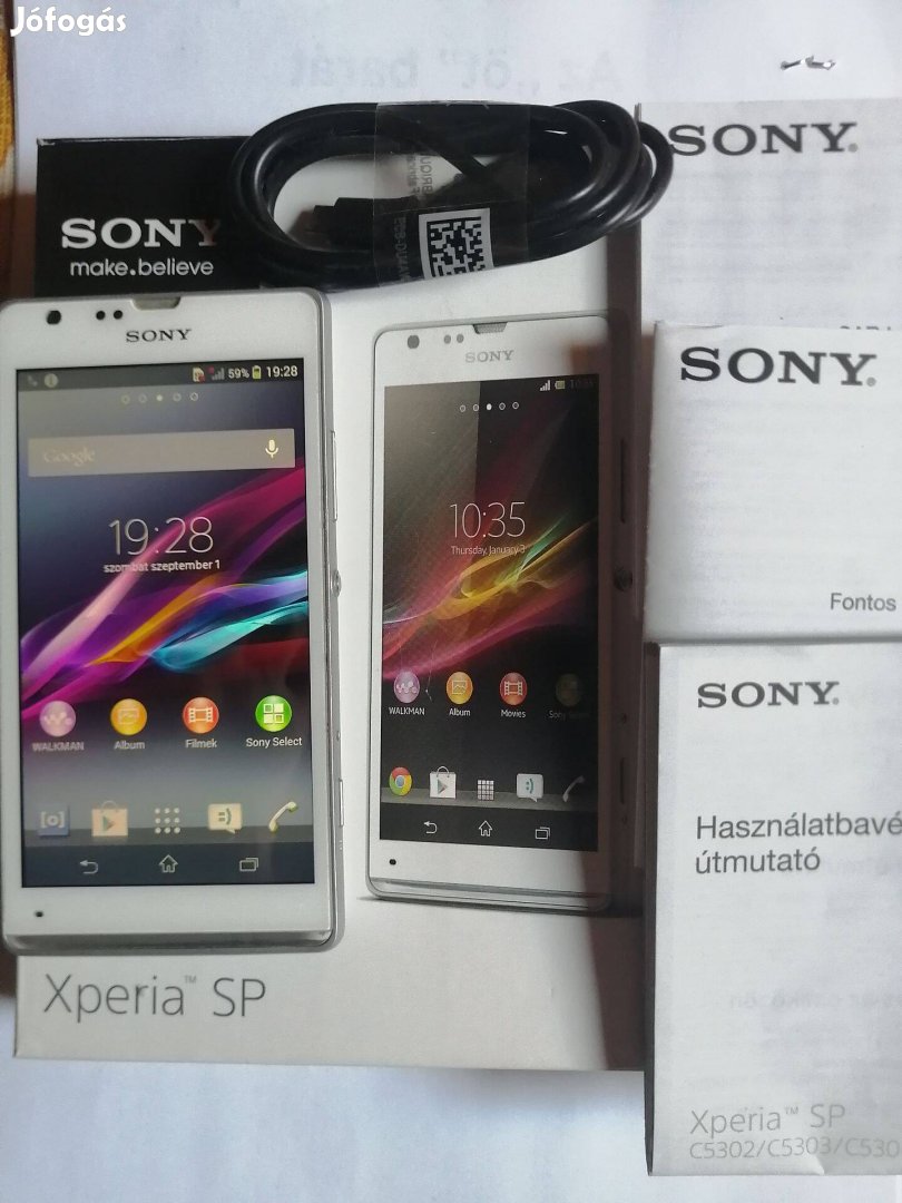 Fehér Sony Xperia SP mobiltelefon nagyon jó állapotban, dobozában