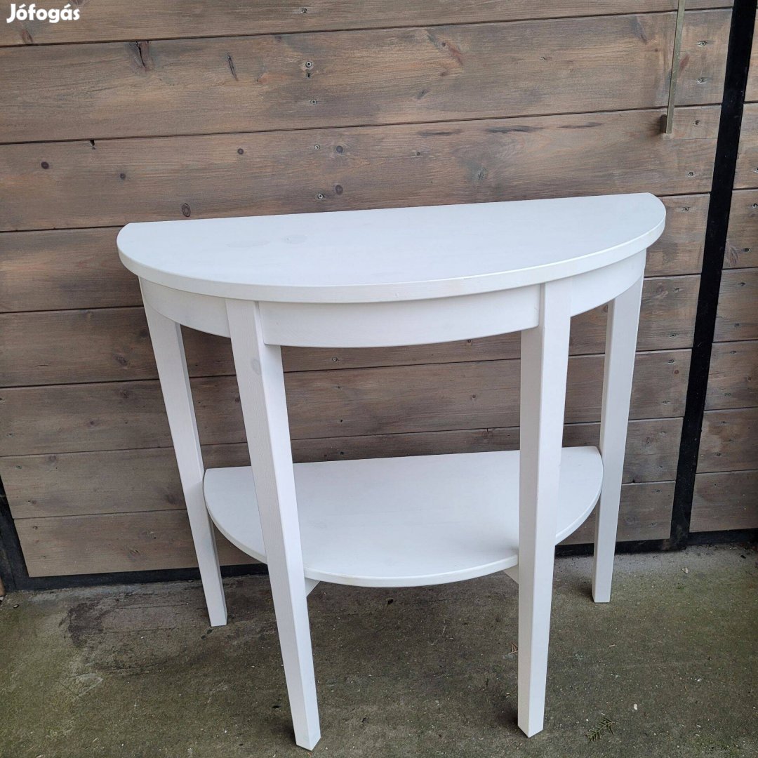 Fehér, félkör alakú, konzolasztal