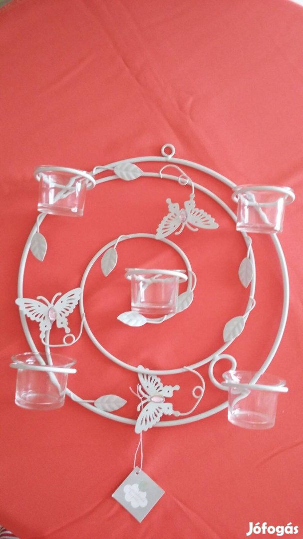 Fehér, fém, fali mécsestartó