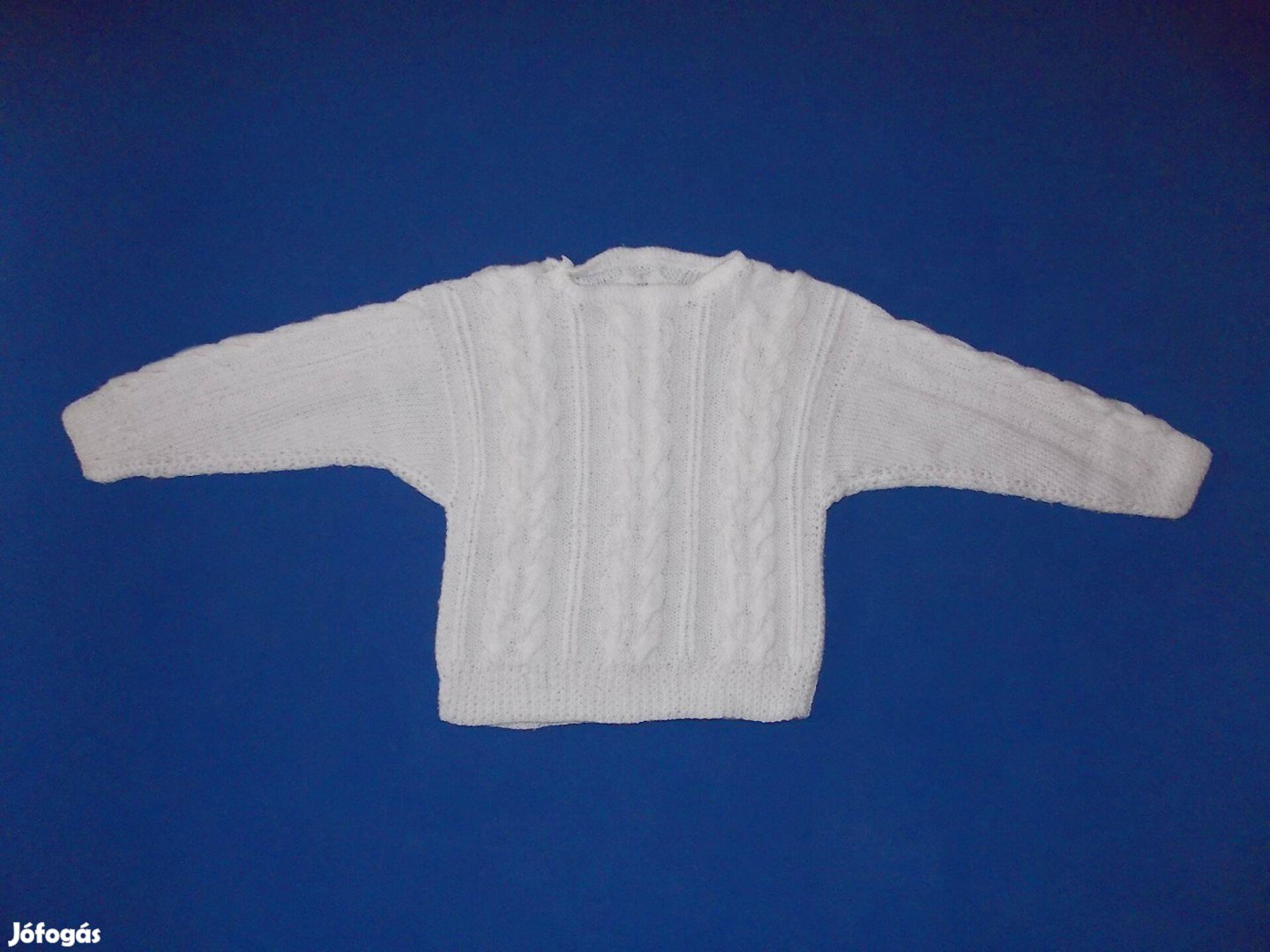 Fehér, kötött, gombos nyakú vastag pulóver 92-98-as, 2-3 évesre
