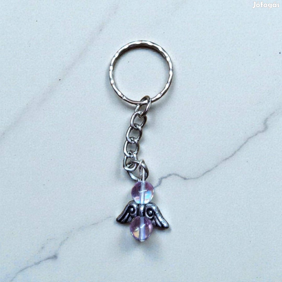 Fehér aura kvarc angyal kulcstartó