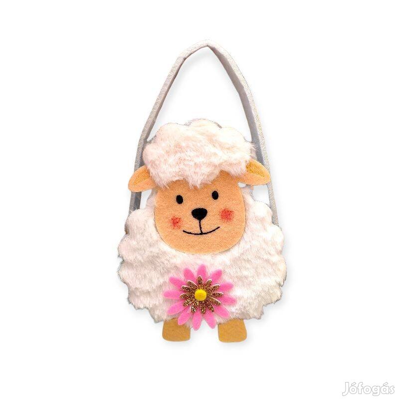 Fehér bárányos filc húsvéti táska fogantyúval 12x7x16 cm