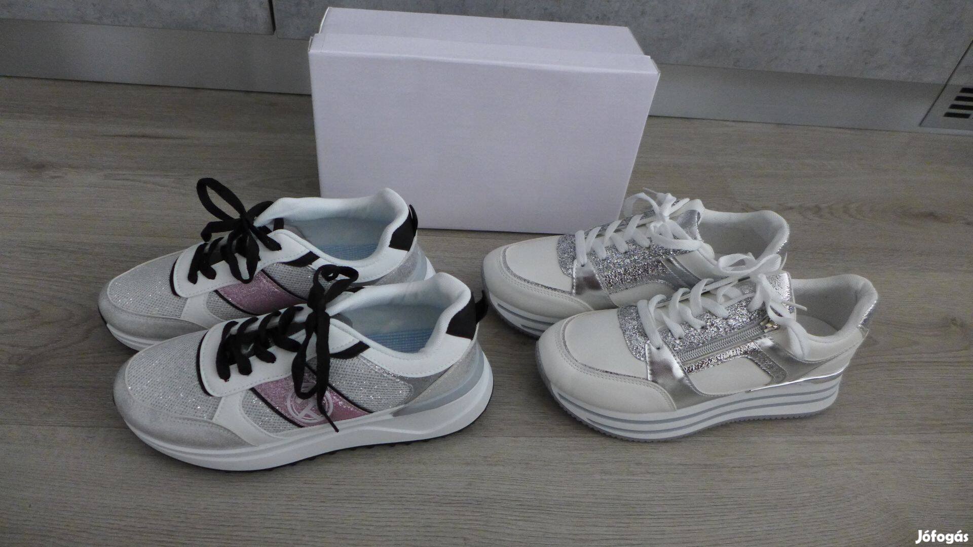 Fehér-ezüst csillogó női sneaker 39 Új