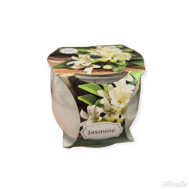 Fehér illatos gyertya jázmin illattal üvegedényben 7x7cm