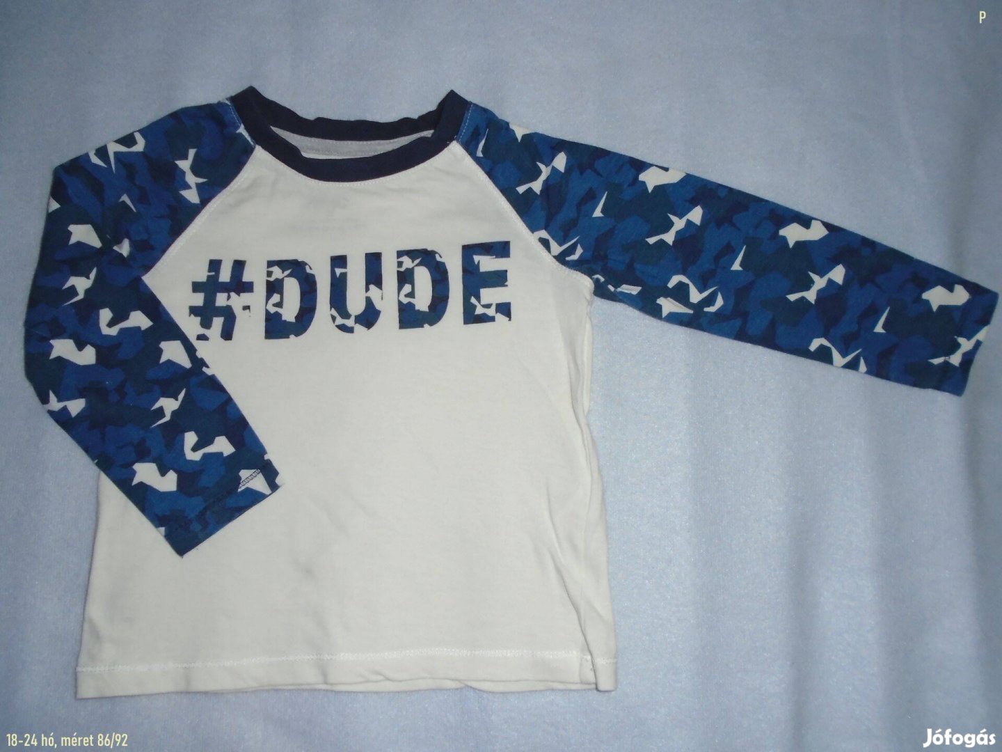 Fehér kék hosszú ujjú felső 18-24 hó méret 86 92