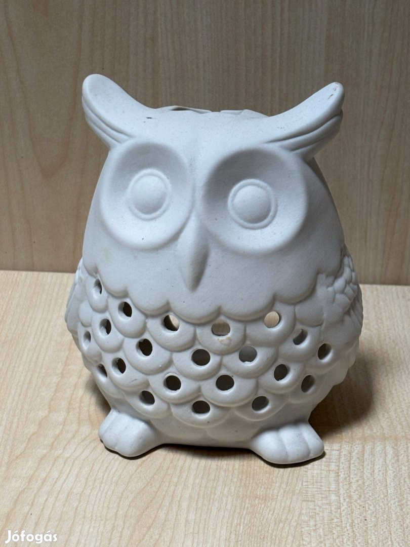 Fehér kerámia bagoly figura, mécsestartó, dísztárgy