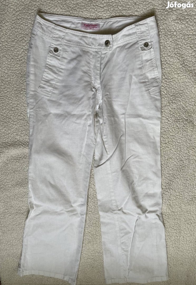 Fehér lenvászon S-es hosszú nadrág